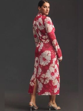 Anthropologie Long-Sleeve Mock-Neck Printed Slim Midi Dress Size XL